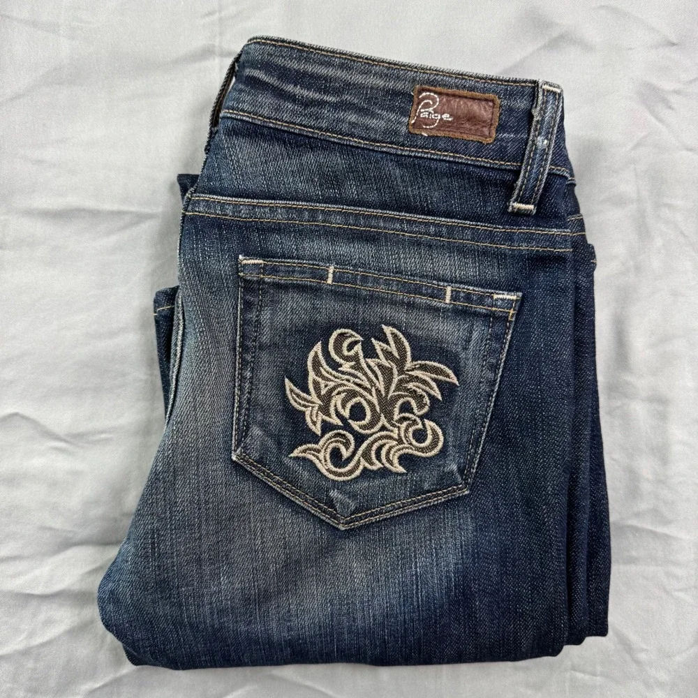 Paige Premium Denim Flare Jeans Hollywood Hills Women's 28 Y2K Embroidery - Picture 1 of 13
